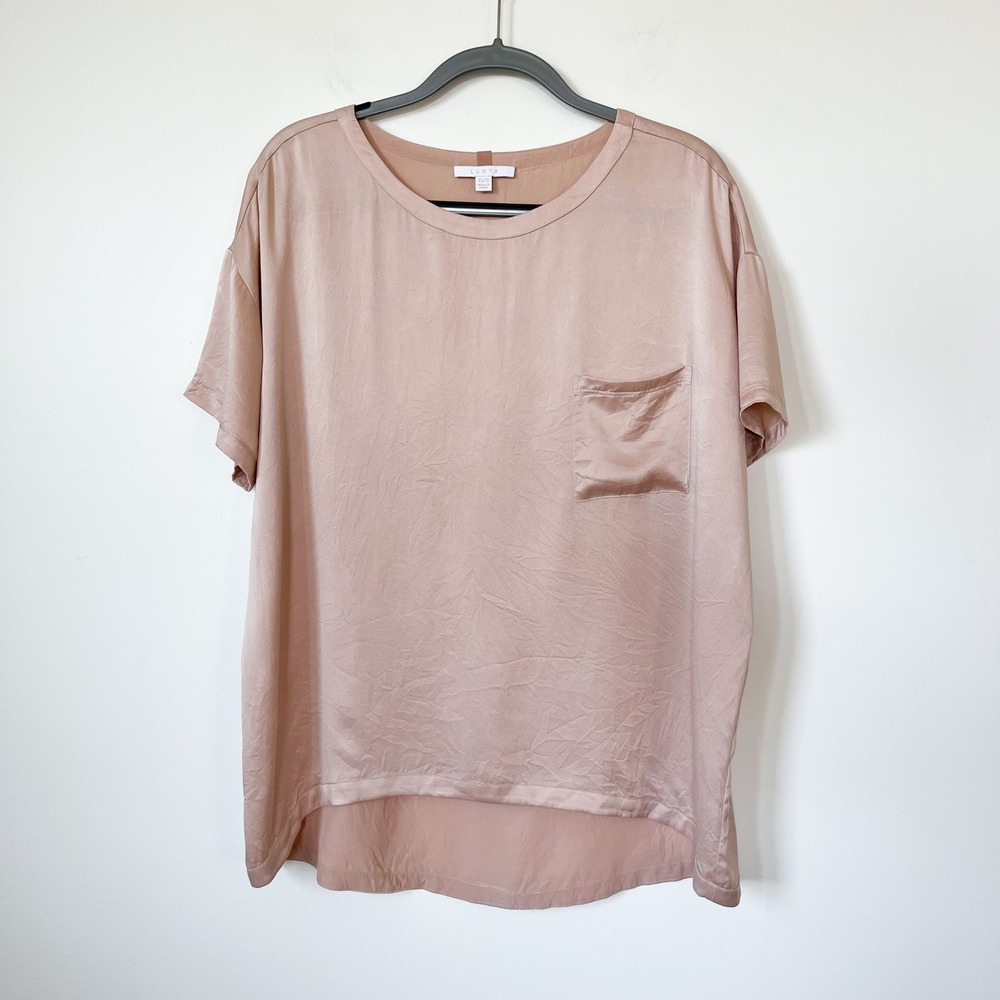 Lunya Washable Silk Oversized Sleep Shirt Peach Beige Womens XS / Small